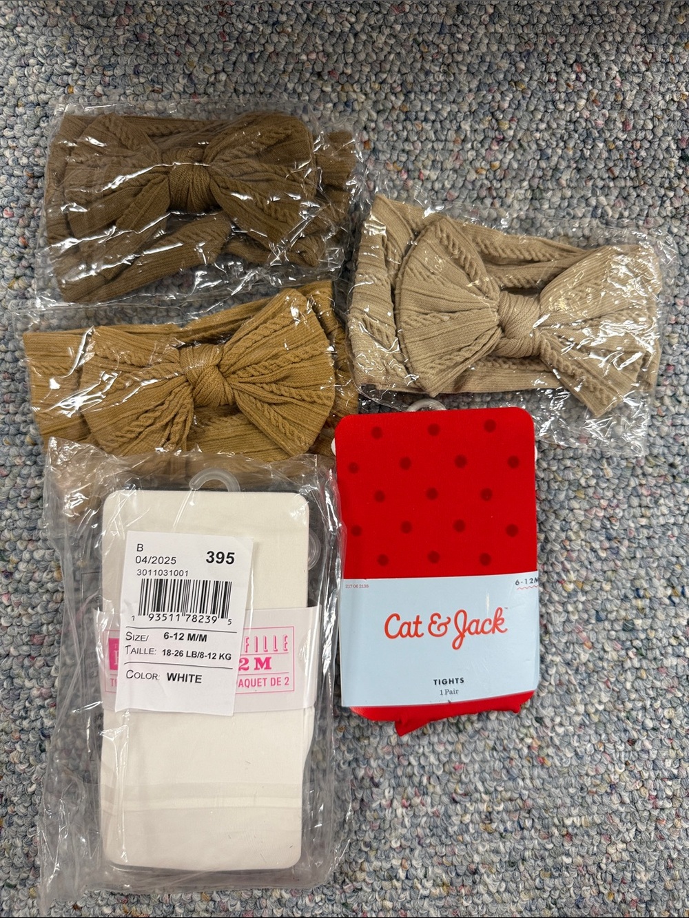 Baby Girls NWT 3 headbands and 2 6-12M tights